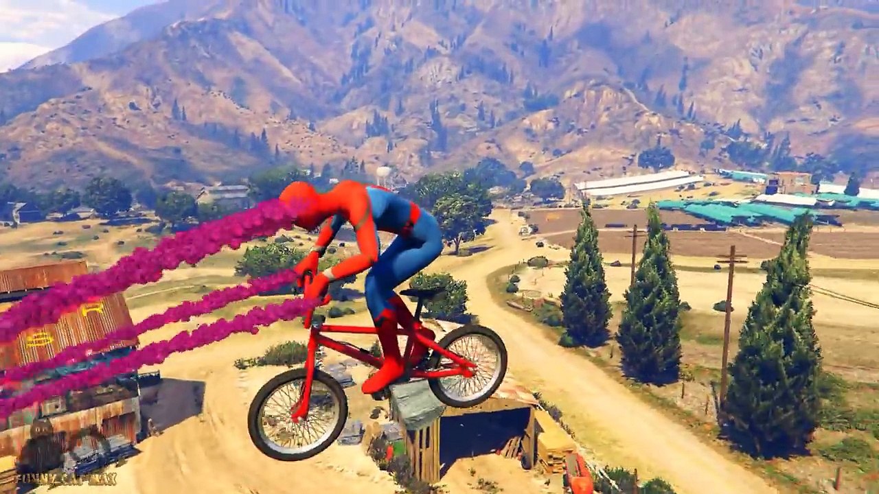 Spiderman Rides a Bike Superhero Fun Cartoon For Kids Nursery Rhymes