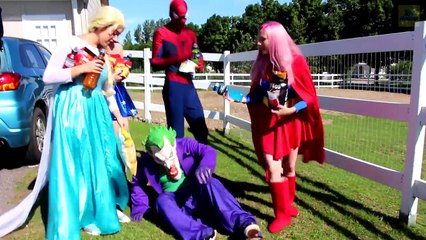 Maleficent FEET on Spiderman FACE w/ Joker Prank Pool Spidergirl Chocolate Challenge! Supe