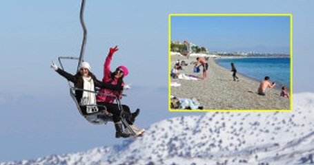 Antalya'da İki Mevsim Bir Arada: Kimi Kayak Yaptı, Kimi Yüzdü