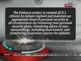 US Embassy, naglabas ng travel advisory kaugnay ng diumano'y planong pambobomba sa Maynila