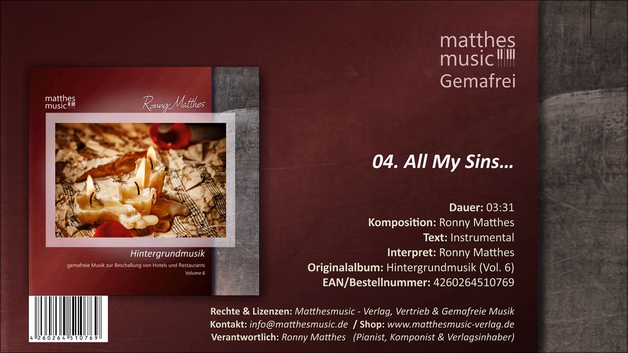 All My Sins (04/12) [Sad Piano Music | Royalty Free] - CD: Hintergrundmusik, Vol. 6 (Gemafreie Musik für Restaurants)