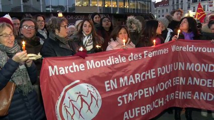Une action des femmes à Bruxelles lors de l'investiture de Trump