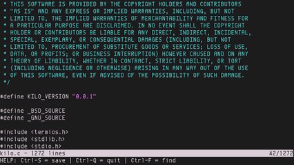 Kilo, text editor with syntax highlight, search, and less than 1000 LOC-1W11qilpNfQ