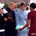 President Obama and first lady Michelle Obama greet President-elect Donald J. Trump and wife Melania