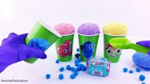 Learn Colors! Finding Dory Nemo Play-Doh Dippin Dots Surprise Eggs Clay Foam Snow Cone Cups!