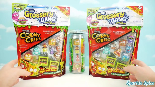 Grossery Gang Corny Chips 10 Pack and Sticky Soda Opening Moldy Surprise Grosseries