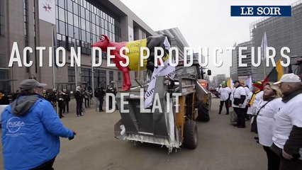 Action des producteurs de lait au rond-point Schuman