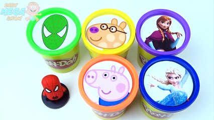 Сups Stacking Toys Play Doh Clay Elsa Frozen Spiderman Peppa Pig Learn Colors for Kids