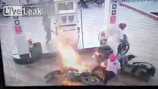 LiveLeak - Motorcyclist and his Bike set on Fire at Gas Station