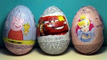 3 Surprise eggs of Peppa pig, Disney Pixar Cars, Disney Princess
