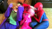 Spiderman vs Joker GIANT Candy! w/ Spiderman, Joker, Belle, Pink Spidergirl - Disney Princess