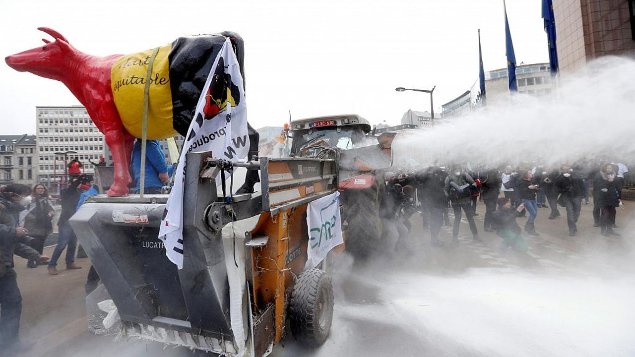 Bruxelles, protestano gli allevatori europei contro la vendita stock di latte in polvere