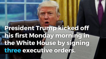 Trump signs executive orders on trade, hiring and abortion