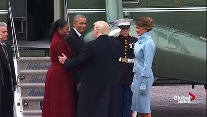 Barack and Michelle Obama wave goodbye to Washington - YouTube
