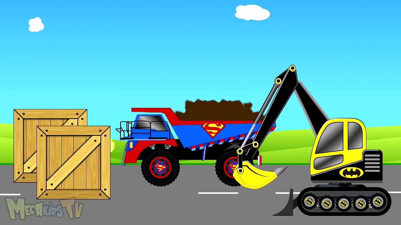 Superman Big Truck And Batman Bulldozer - Superheroes Video For Kids