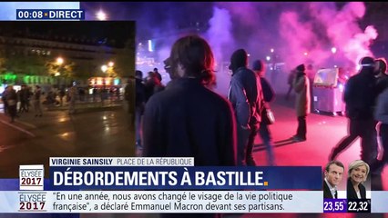 Des débordements et des heurts avec la police se sont produits à Paris ce soir après l'annonce des résultats