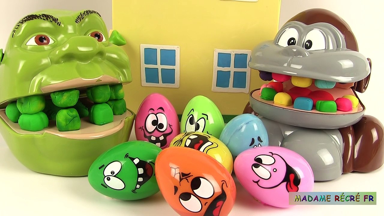 Play Doh Dentiste Shrek mange des œufs surprises slime avec le singe