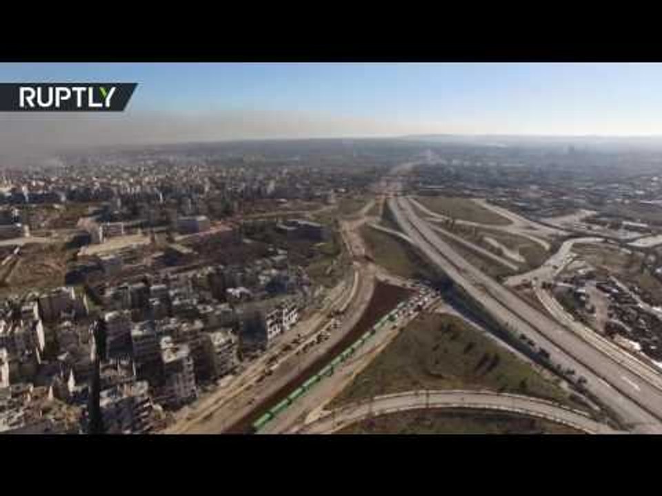 Evacuation of east Aleppo : 20 buses to transport 5K rebels with families (drone footage)