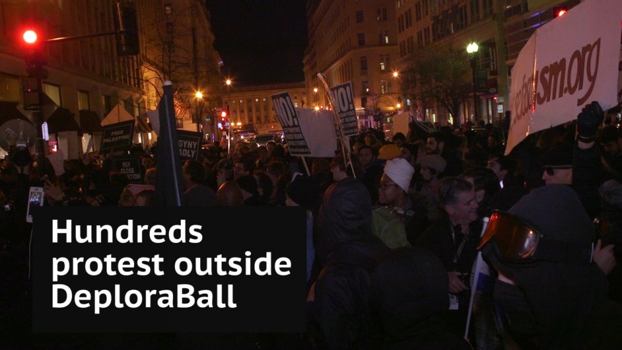 Hundreds protest outside alt-right DeploraBall event in Washington DC