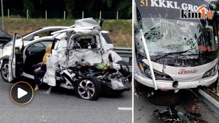 Child killed in four-vehicle collision involving a bus