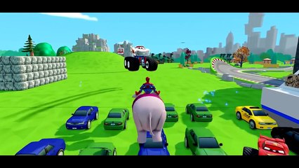 MONSTER TRUCKS VIDEOS FOR KIDS! Spiderman having fun with Monster Trucks!!