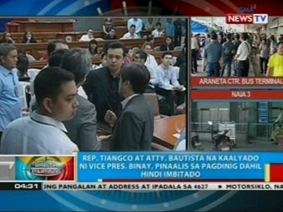 Rep. Tiangco at Atty. Bautista na kaalyado ni VP Binay, pinaalis sa pagdinig dahil hindi imbitado