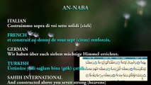 An-Naba (Nebe Suresi (amme)) reading SAHIH INTERNATIONAL, FRENCH, TURKISH, GERMAN, ITALIAN meaning