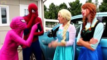 Spiderman & Frozen Elsas BANANA RIDE! w/ Joker Pink Spidergirl Maleficent Kids Toys! Supe
