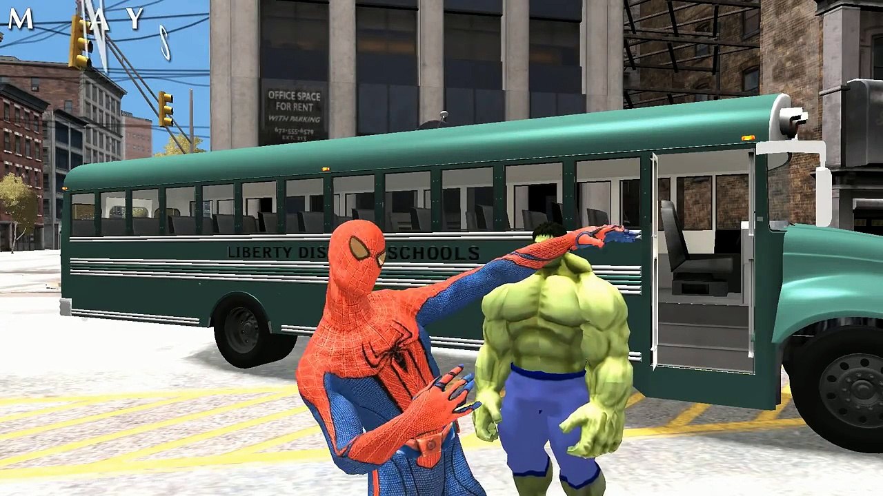 Wheels on the bus song with Spiderman and Hulk