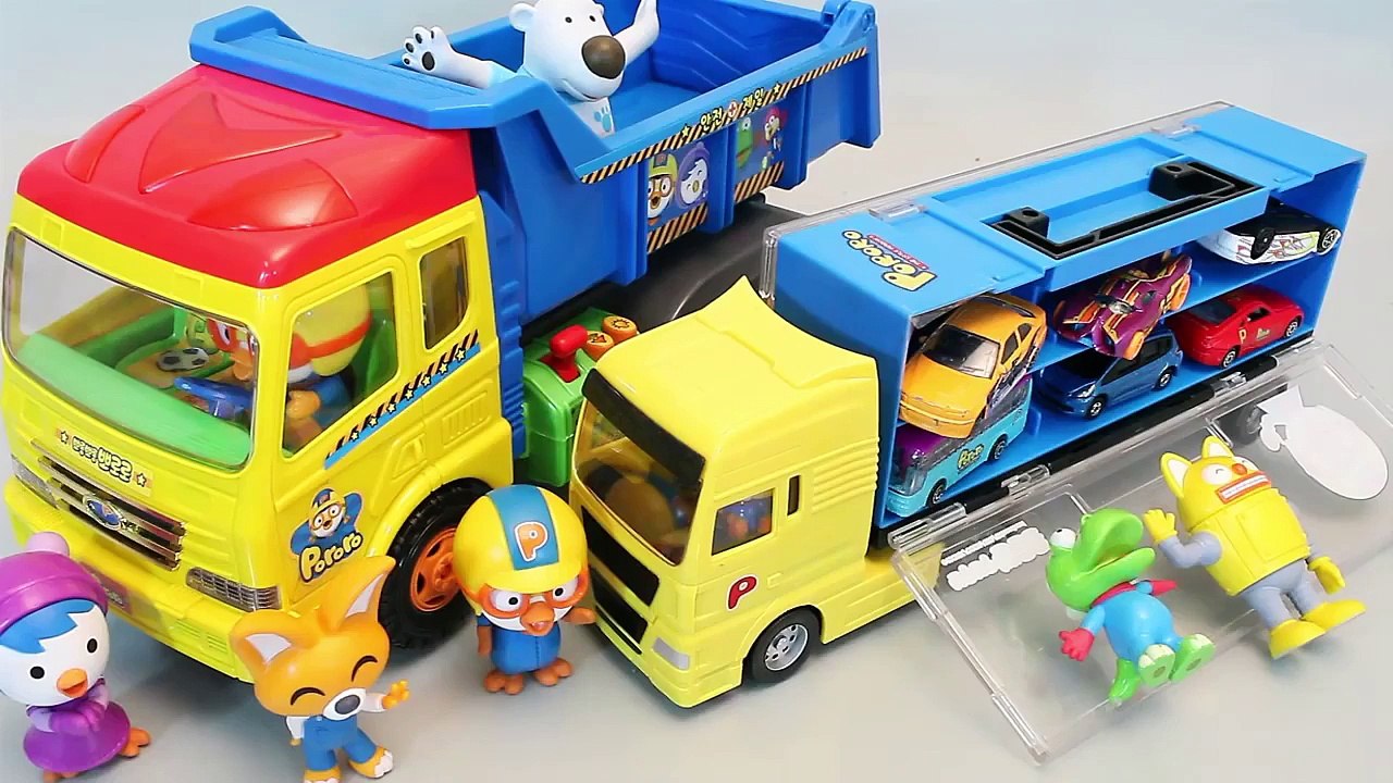 Pororo Car Carrier Dump Truck Learn Numbers Colors English Play Doh Surprise Eggs Toys YouTube