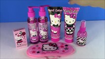 Hello Kitty Spa Set! 7 Pieces! Hand Lotion Shampoo Glitter Spray! HK Lip Gloss Set! Fun Opening!