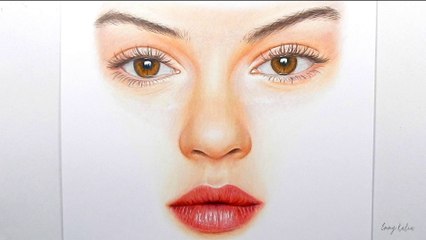 Drawing, coloring realistic eyes, nose and lips with colored pencils | Emmy Kalia