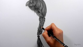 Drawing, shading realistic hair (side braid) with graphite pencils | Emmy Kalia