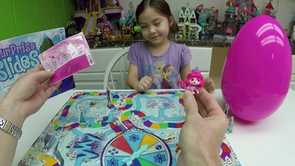 DISNEY FROZEN SURPRISE SLIDES GAME + Giant Egg Surprise Opening Toys Princess Palace Pets Toy Review