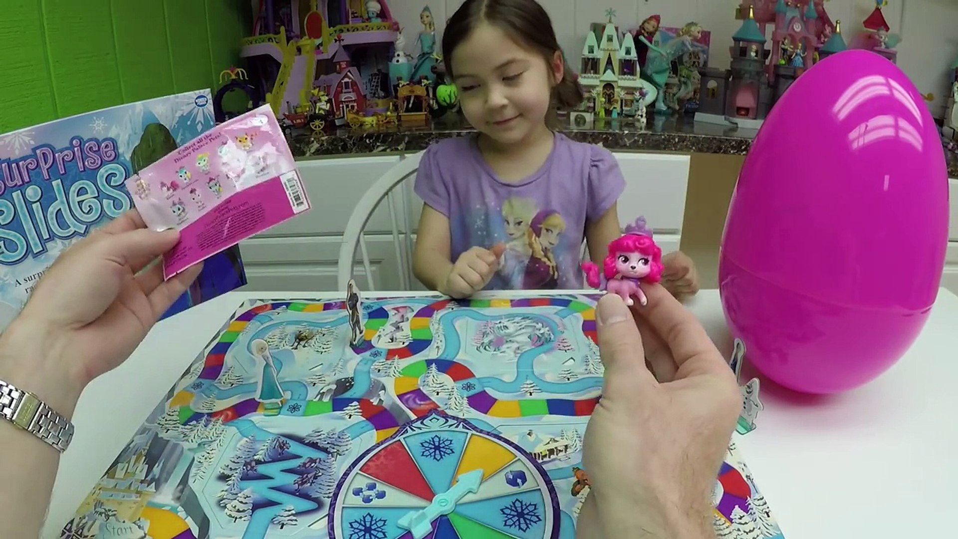 ⁣DISNEY FROZEN SURPRISE SLIDES GAME + Giant Egg Surprise Opening Toys Princess Palace Pets Toy Review