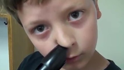 Kid beatboxes while playing recorder with his nose