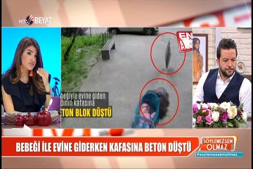 Kadının kafasına apartmandan beton blok düştü