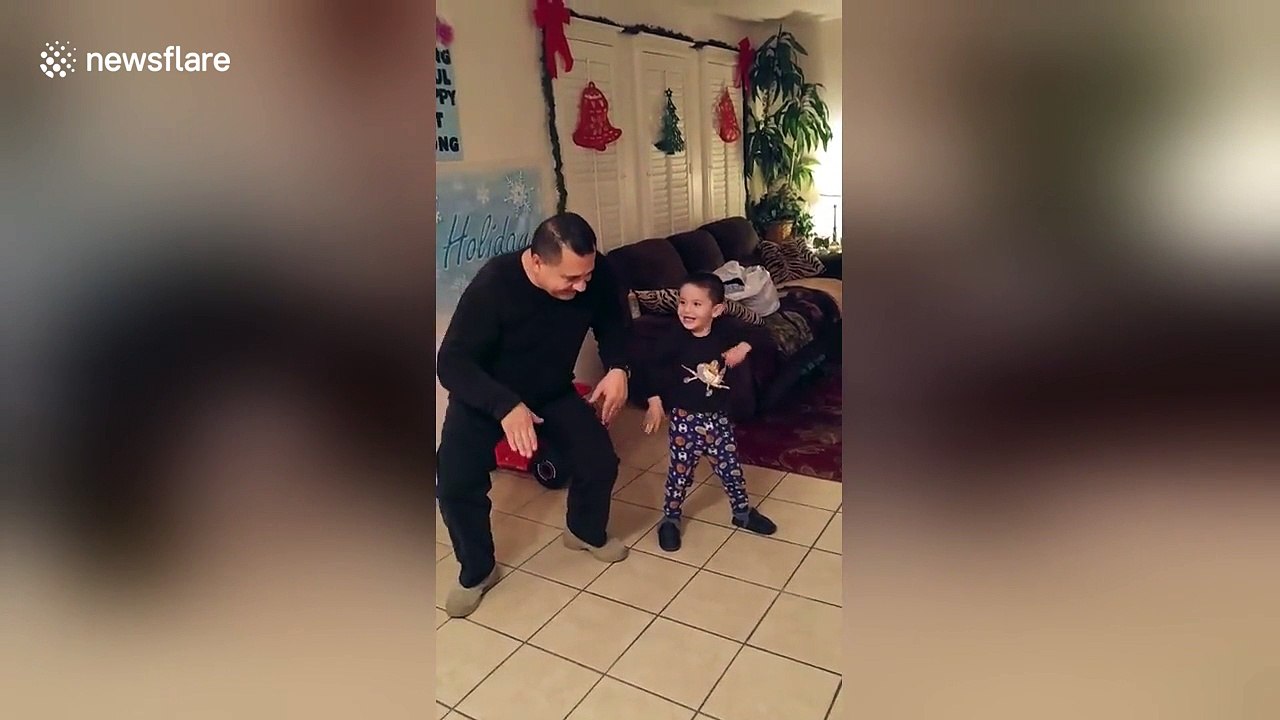 Father teaches son some 'old-school break dancing moves'