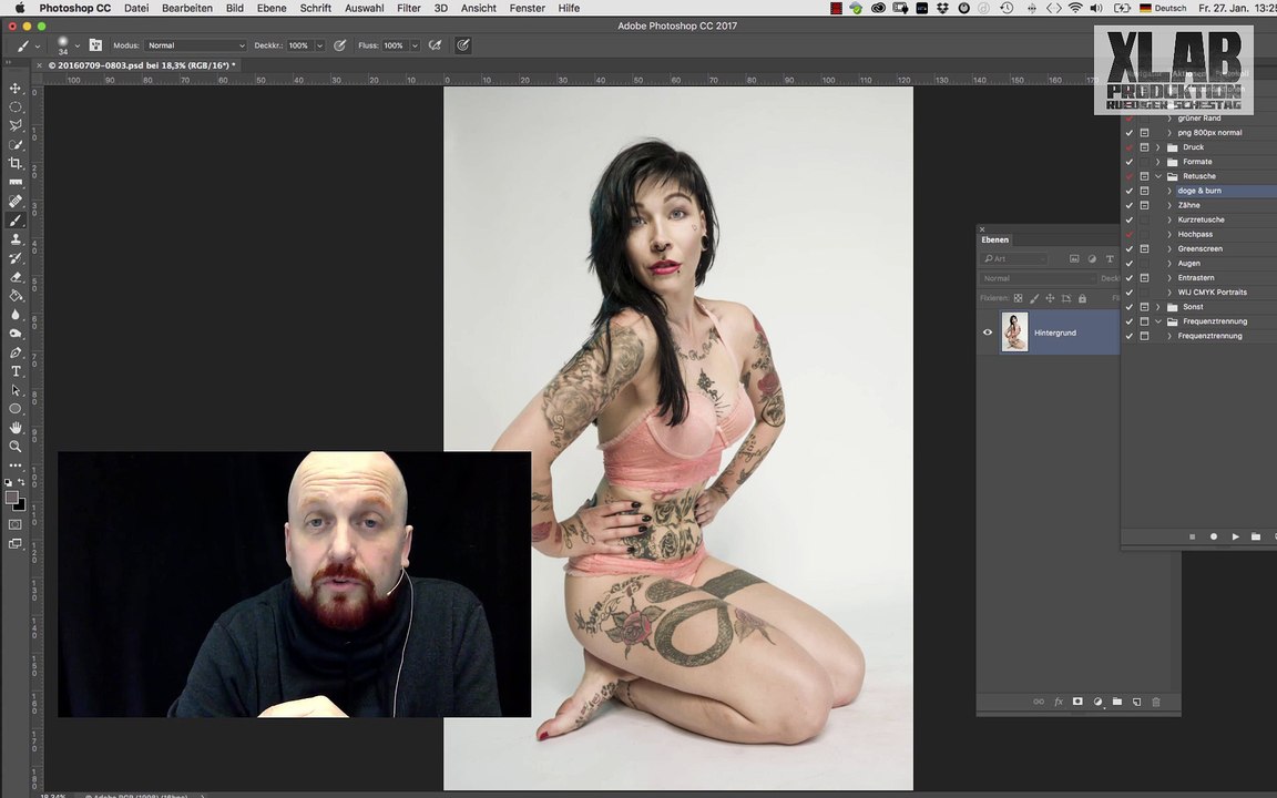 Hautretusche mit tatoo