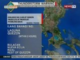 NTG: Ilang bahagi ng Laguna at Quezon, nakakaranas ng thunderstorm ngayong Huwebes