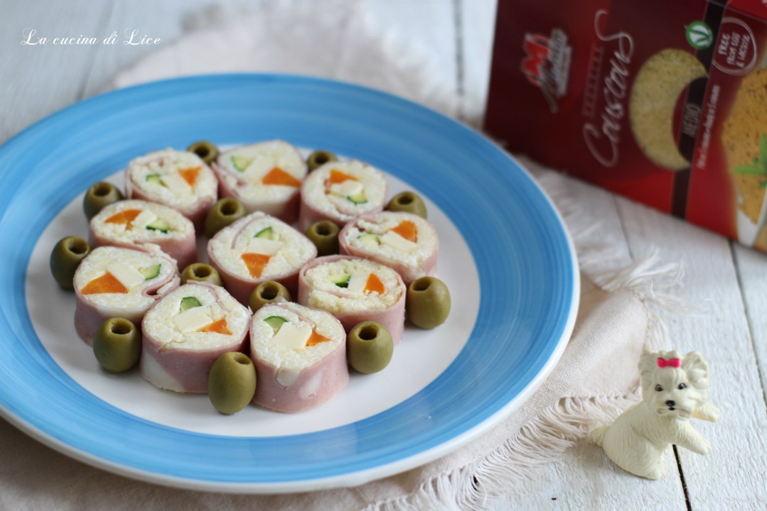 Sushi di mortadella con couscous e verdure