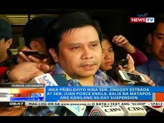 NTG: Mga pribilehiyo nina Jinggoy at Enrile, balik na matapos ang kanilang 90-day suspension