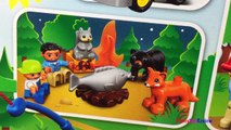 Stop Motion Lego Duplo Forest Fishing Trip with Car Boat Forest Campfire Animals Fox Rabbit Bear