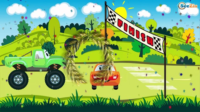 Dibujos animados de Coches - Tractor, Сamión, Carros de carreras, Grúa - Caricaturas de carros