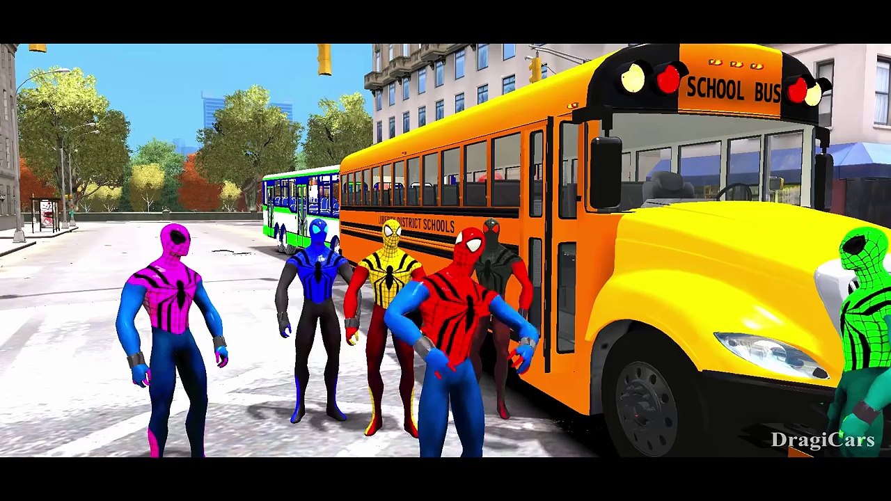 Wheels On The Bus Go Round And Round Spiderman Colors Nursery Rhymes | 3D Animation by DragiCars