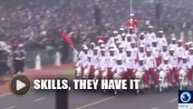 Motorcycle riders perform stunts at Republic Day parade in India