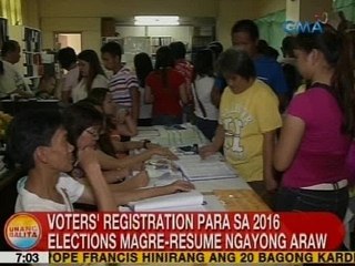 UB: Voters' registration para sa 2016 elections, magre-resume ngayong Lunes