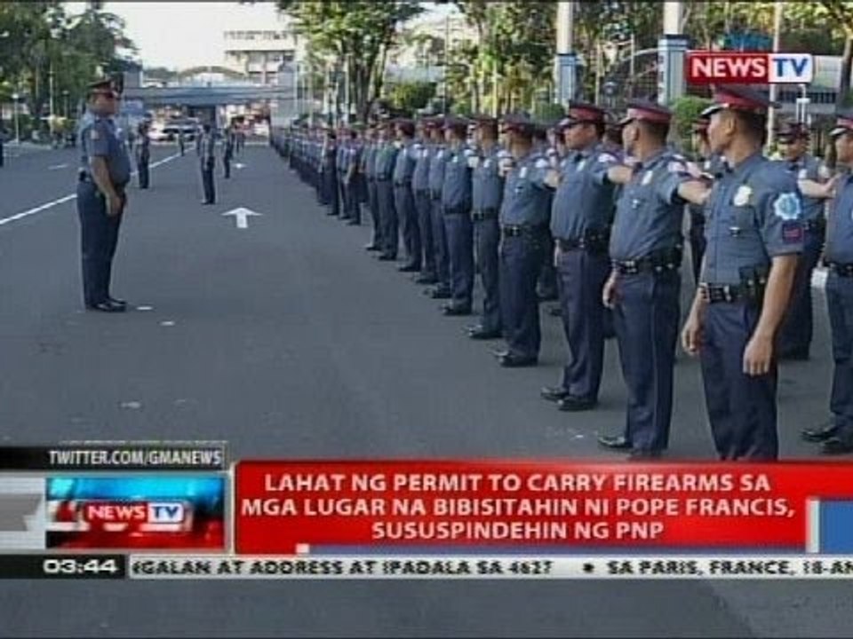 Lahat ng permit to carry firearms sa mga lugar na bibisitahin ni Pope Francis, susupindehin ng PNP