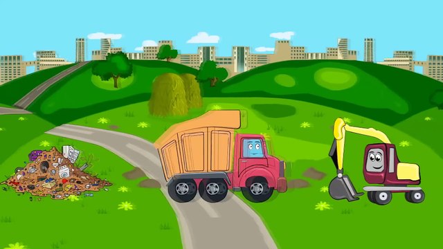 Grandes vehículos para niños pequeños - Excavadora - Dibujos animados de coches para niños