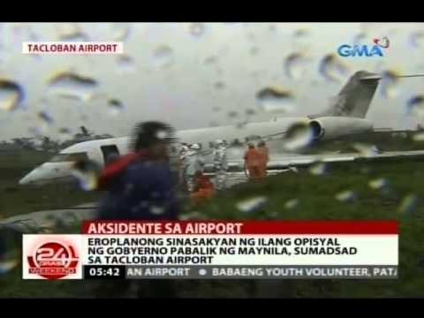 24 Oras: Eroplanong sinasakyan ng ilang opisyal ng gobyerno pabalik ng Maynila, sumadsad